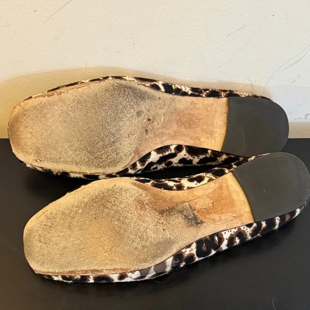 Tory Burch Leopard Print Flats with Black Trim and Flexible Leather Heel